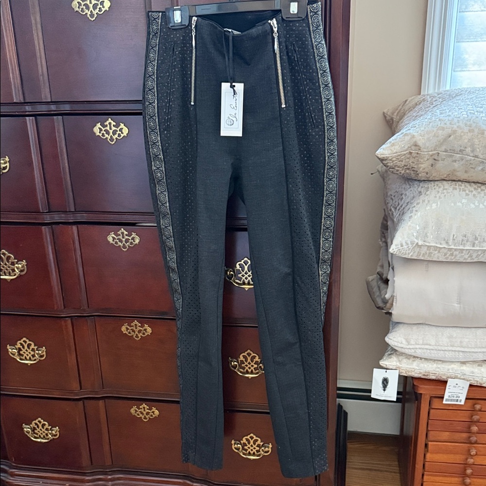 In earnest by Byron Lars Black Pants with gold Embellishments